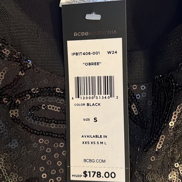 New With Tags BCBGMAXAZRIA Black Obree Sequins and Sheer Top Size Small - Picture 10 of 10